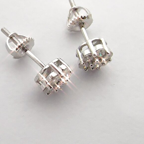 GRA Certified Moissanite Sterling Silver Flower Stud Earrings - Picture 3 of 4